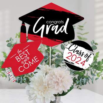 Big Dot of Happiness Red 2024 Graduation Party Centerpiece Sticks - Table Toppers - Set of 15