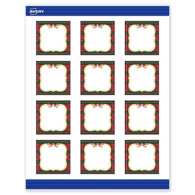 Avery Square Cards, 2" x 2", Gold-Red-Green Plaid, Matte, 120ct
