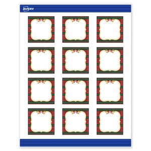 Avery Square Cards, 2" x 2", Gold-Red-Green Plaid, Matte, 120ct - 1 of 4