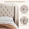 King Velvet Tufted Bed w/ Wingback Headboard & Wood Slats.,No box spring needed,Beige platform bed frame - 4 of 4