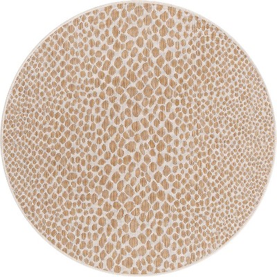 Beige and Brown Round Outdoor Synthetic Area Rug
