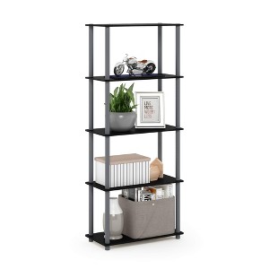Furinno 5-Tier Tall Decorative Bookshelf Storage Bookcase Open Multipurpose Shelves Display Rack for Living Room&Home Office,Black/Grey - 1 of 4