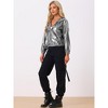 INSPIRE CHIC Women's Holographic Shiny Long Sleeve Zipper Hooded Metallic Jacket - 3 of 4