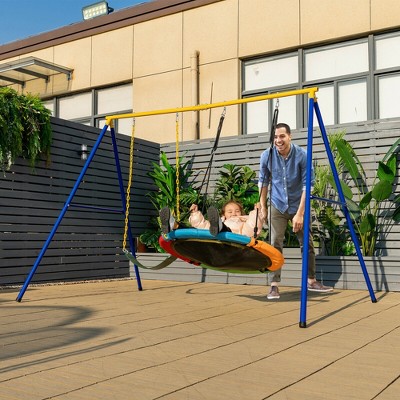 Extra Large Blue and Yellow Steel Swing Frame with Ground Stakes