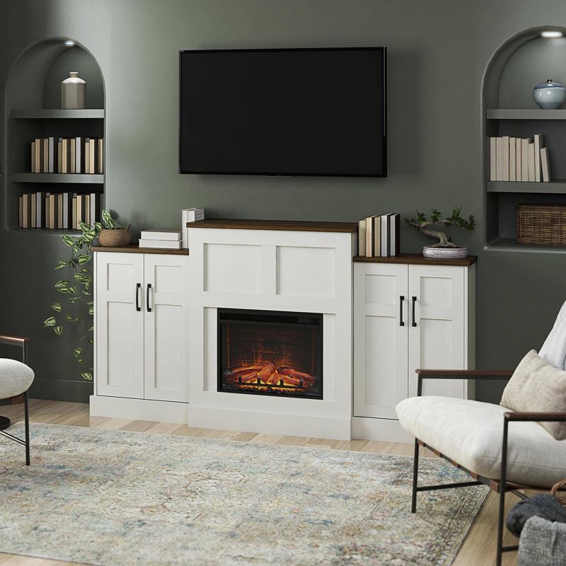 Harlowe Mantel with Electric Fireplace and Built-In Side Storage Cabinets White - Room &#38; Joy, 3 of 9