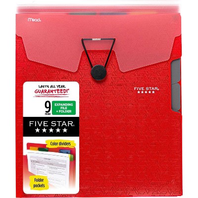 Five Star 9 Pocket Expanding File Folder Fire Red