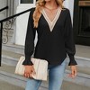 Womens Lantern Long Sleeve Shirt Fall Casual Lace V Neck Top Fashion Blouse - 2 of 4