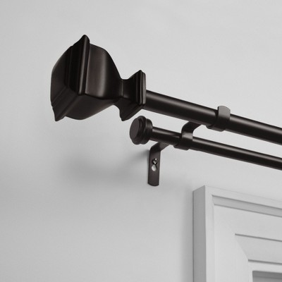 Matte Bronze Double Curtain Rod with Square Finials, 36"-72"