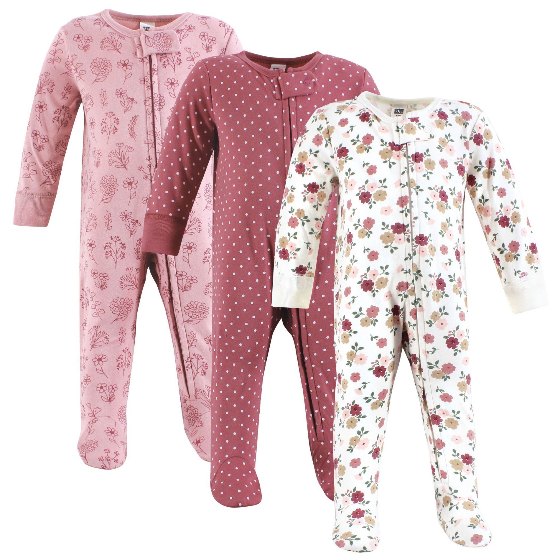 Hudson Baby Infant Girls Cotton Sleep and Play, Mauve Floral Love