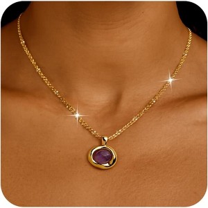 Statement Gemstone Necklace Gold Plated Chunky Dangle Wedding Jewelry Amethyst Purple - 1 of 4