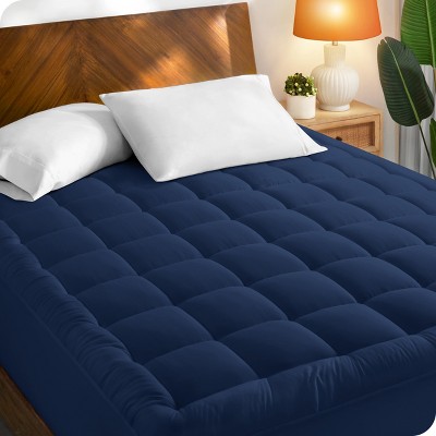 Full Dark Blue Cotton Top Mattress Pad with Down Alternative Fill