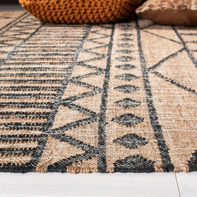 Natural and Charcoal Handmade Wool and Cotton Flat Weave Rug, 2' x 3'