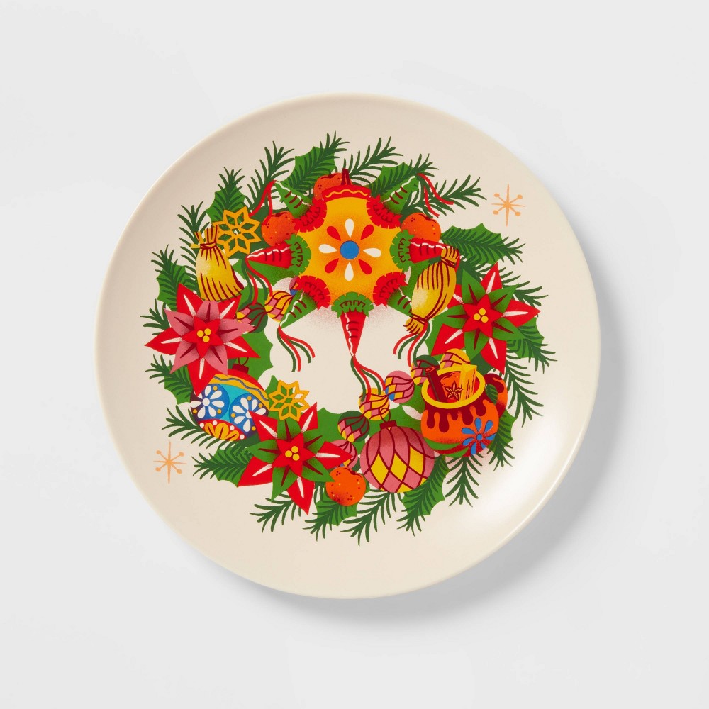 Dia Pacheco 8.5" Stoneware Christmas Wreath Appetizer Plate Cream - Wondershop™ Case Pack Of 4