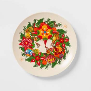 Dia Pacheco 8.5" Stoneware Christmas Wreath Appetizer Plate Cream - Wondershop™