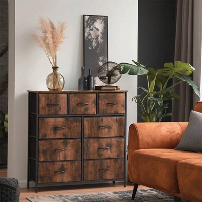 SKRAN 9 Tall Fabric Clothes Cabinet Storage, Wood Top Surface Table Chest Of Drawers, Living Room, Hallway, Porch,Kids Bedroom Dresser