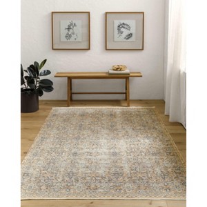 Hauteloom Margaret Damask Beige & Blue Washable Area Rug - 1 of 4