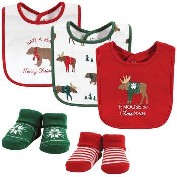 Hudson Baby Unisex Baby Cotton Bib and Sock Set, Moose Be Christmas, One Size