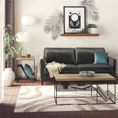 Neely Art Deco-Inspired Natural Wood & Black Metal Coffee Table with Storage