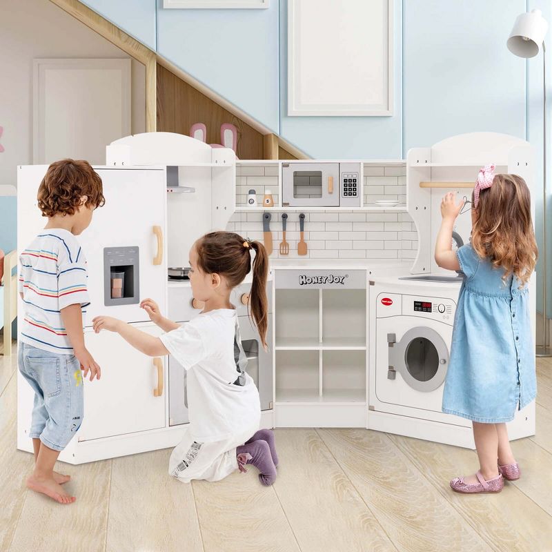 Honeyjoy Corner Play Kitchen Toddler Kitchen Playset with Range Hood, Ice Maker, Microwave, 2 of 11