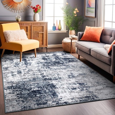 Blue and Gray Abstract Synthetic Area Rug 4'x6'