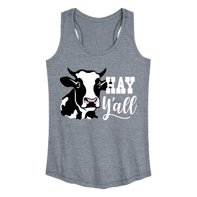 Women's - Country Casuals - Hay Y'all Cow Graphic Racerback Tank