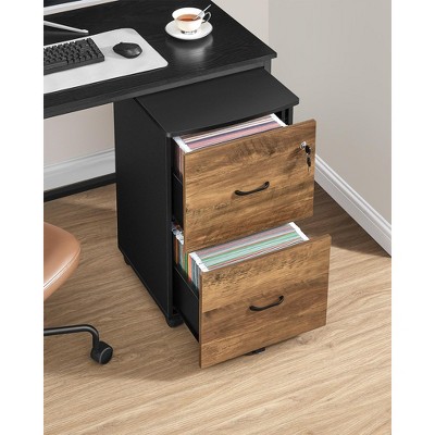 Brown and Black Lockable 2-Drawer Mobile File Cabinet