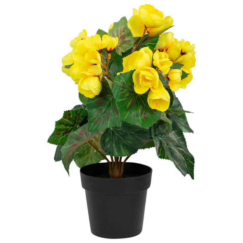 Northlight 11" Yellow Potted Silk Begonia Spring Artificial Floral Arrangement, 1 of 6