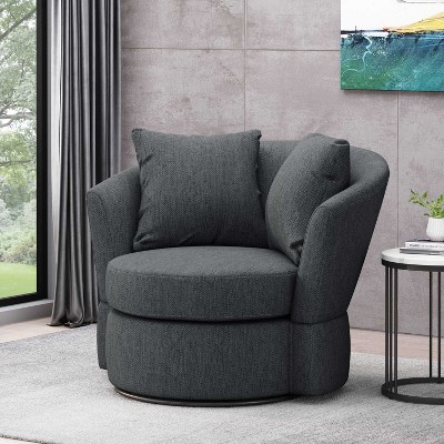CAVINAS Soft Fabric Swivel Barrel Accent Chair with Movable Pillow Backrests,Upholstered Swivel Living Room Chair,Reading Chairs for Living Room