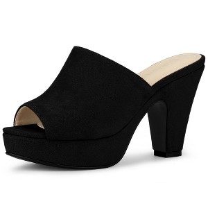 Allegra K Women's Open Toe Platform Chunky Heel Slides Sandals - 1 of 4