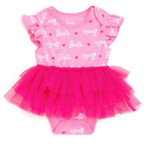 Barbie Newborn Baby Girls Bodysuit Tutu Dress Logo Pink 6 9 Months