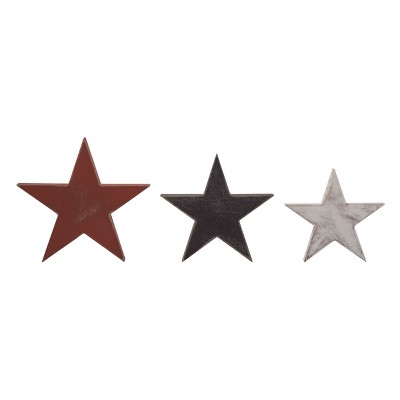 Transpac Wood 8.4" Red White and Blue 4th of July Patriotic Star Shaped Block Decor Set of 3
