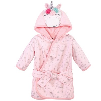 Hudson Baby Infant Girl Cotton Rich Bathrobe, Pink Unicorn, 0-9 Months