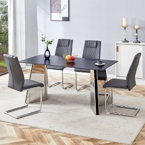 5-Piece Dining Set with Marble Pattern Table and 4 PU Armless Chairs - 1 of 4
