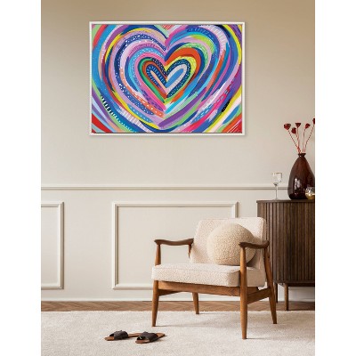 Colorful Heart Burst Print on Canvas with White Beaded Frame
