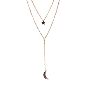 Slickblue Women's Pendant Necklace, Gold Moon and Star Charms on Double Chain, Stylish, 16-17.5" - 1 of 3