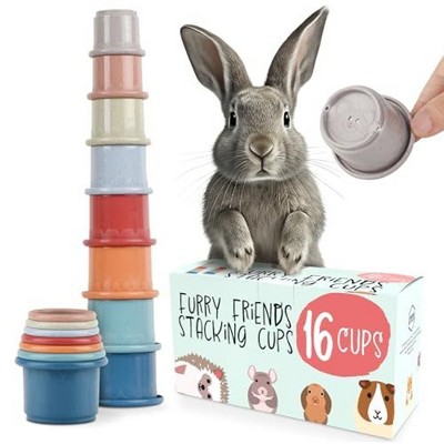 Evergreen Pet Supplies [16 Cups] Small Pets & Bunny Stacking Cups – for Rabbits & Chinchillas - Guinea Pig - Colorful Wheat Straw Rabbit