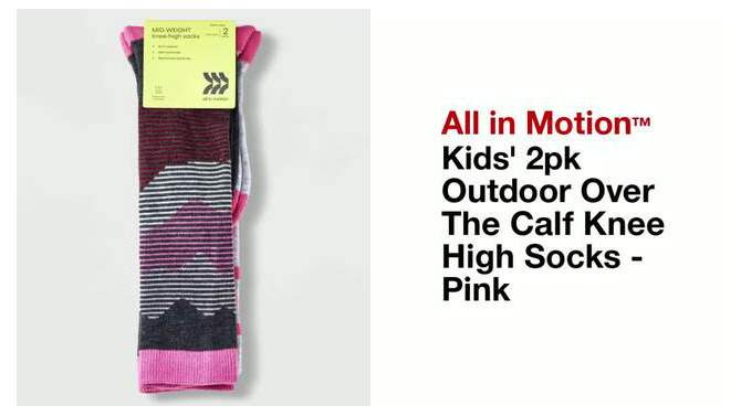 Kids' 2pk Outdoor Over The Calf Knee High Socks - All In Motion™ Pink , 2 of 5, play video