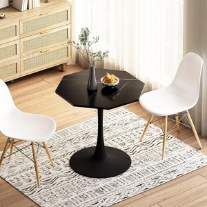 31.5" Mid-Century Modern Tulip Dining Table, Round Pedestal Table for 2-4, Small Kitchen or Coffee Table, Metal Base - 1 of 4
