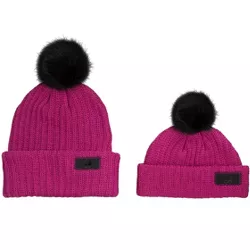 Arctic Gear 2pk Matching Adult & Infant Cotton Cuff Winter Hats with Poms Raspberry Pink with Black Poms