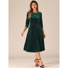 Allegra K Women's Velvet Crew Neck 3/4 Sleeve Party A Line Midi Dress - 4 of 4