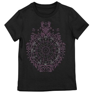 Dragon Adventures Linework Dragon Zodiac Wheel Crew Neck Short Sleeve Girl's Black T-shirt - 1 of 2