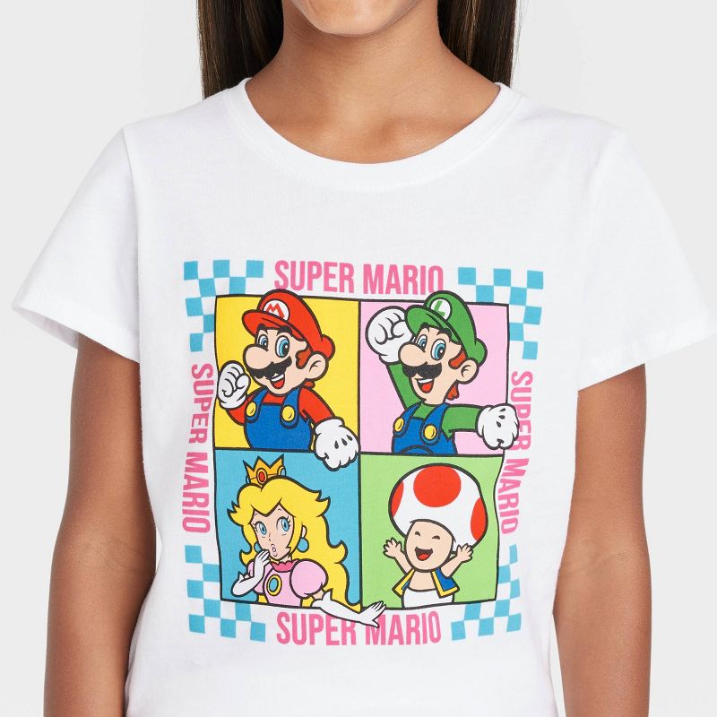 Girls' Nintendo Super Mario Short Sleeve Graphic T-Shirt - White, 2 of 8