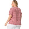 Agnes Orinda Women's Plus Size Gingham 1950s Sweetheart Neck Button Decor Short Sleeve Blouses - 4 of 4