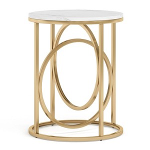 SEVOBAL End Tables Round Accent Side Table Faux Marble Top Elegant Gold Frame for Living Room Bedroom , White Gold, 22.05"*28.15"*4.72" - 1 of 4