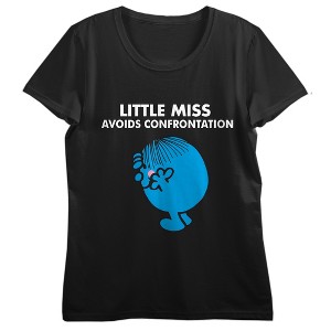Mr. Men And Little Miss Meme Little Miss Avoids Confrontation Crew Neck Short Sleeve Women's Black T-shirt - 1 of 3