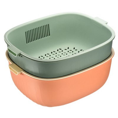 Unique Bargains Kitchen Strainer Colander Bowl Set Double Layer Plastic ...