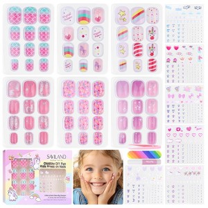 SAVILAND Kids Press On Nails for Girls 8-12 Years, 6 Pack with 3D Stickers - Pre-Glue Short Fake Nails Gift Set. - 1 of 4