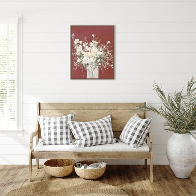 23"x28" Warm Flowers in Glass Vase by Patricia Pinto Framed Canvas Wall Art Print Bronze - Amanti Art: Hand-Stretched, Polystyrene Float Frame