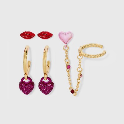 SUGARFIX by BaubleBar Heart and Lips Ear Cuff and Earrings - Gold/Pink/Red