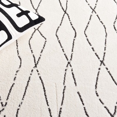 Ivory and Black Geometric Square Area Rug, 6'7"